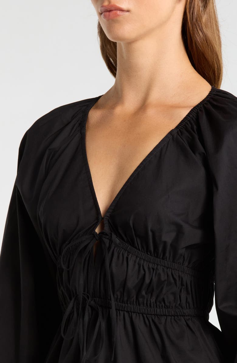 WAYF Jess Drawstring Stretch Cotton Poplin Top, Alternate, color, Black