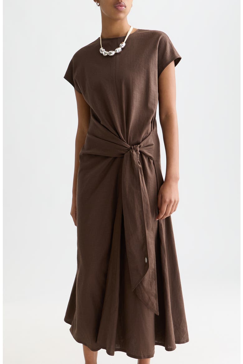 Relaxed Linen Blend Maxi Dress, Alternate, color, HOT FUDGE