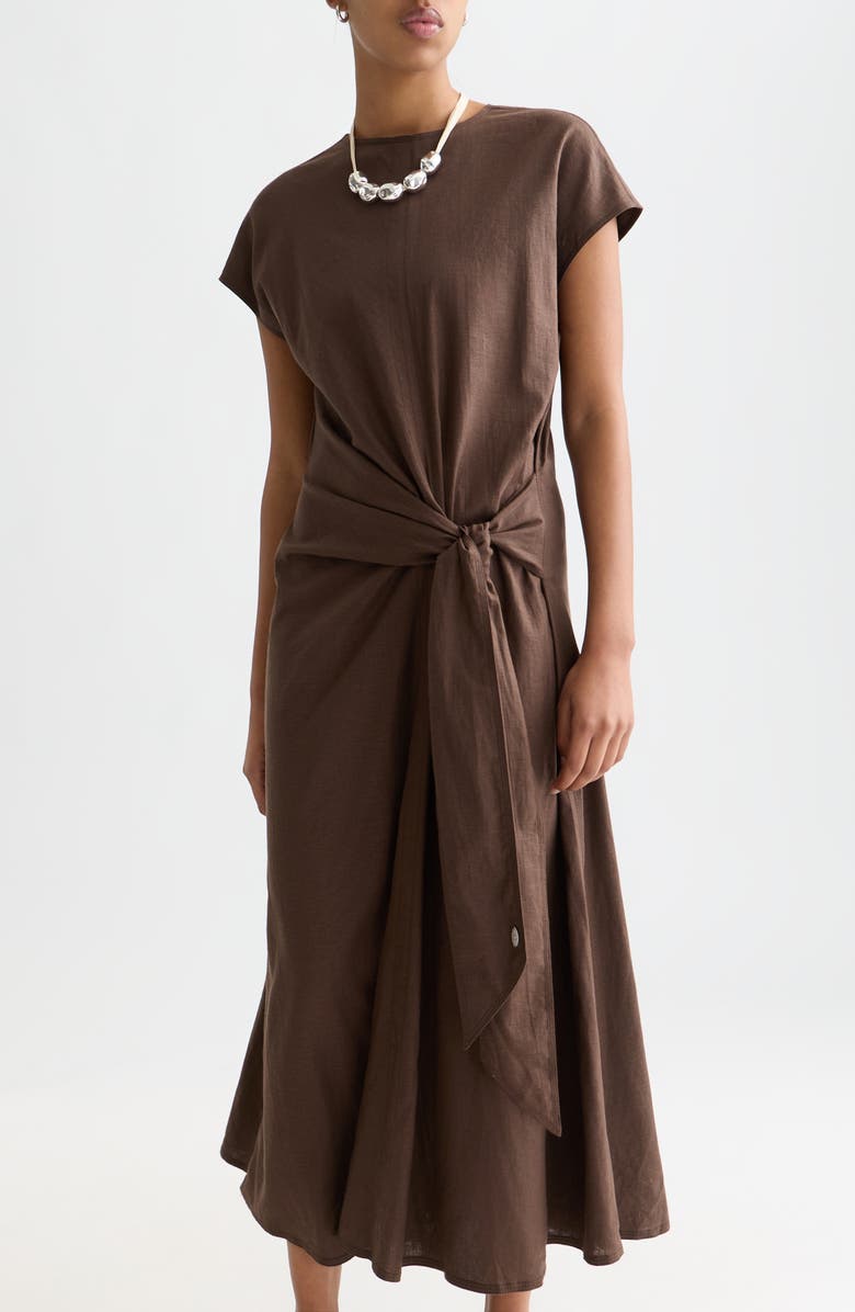 Scotch & Soda Relaxed Linen Blend Maxi Dress, Alternate, color, Hot Fudge