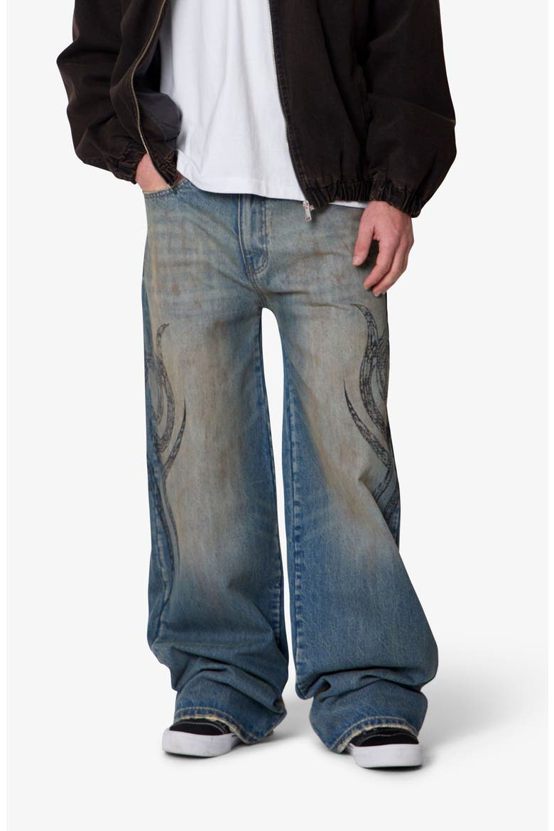 Embroidered Ultra Wide Leg Jeans, Alternate, color, MEDIUM BLUE