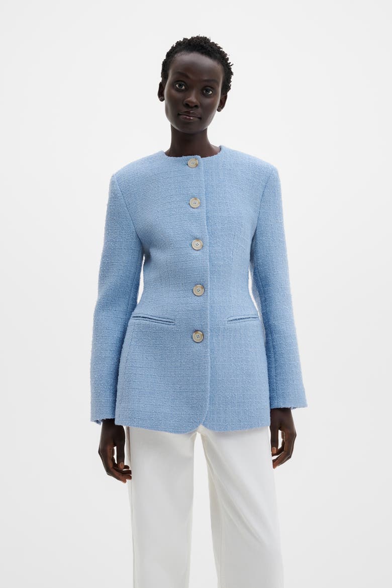 Carol Textured Round Neck Blazer, Main, color, Sky