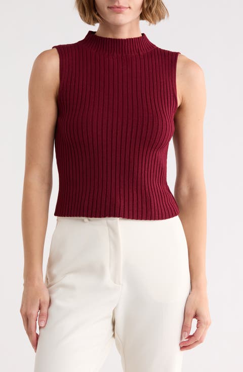 Mock Neck Ribbed Sweater Tank