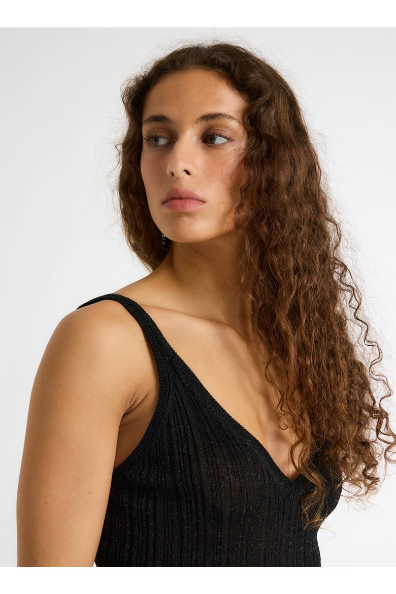Novelty Metallic Rib V-Neck Tank, Alternate, color, METAL BLACK