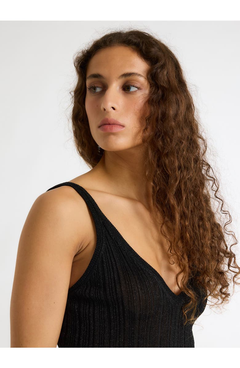 Majestic Filatures Novelty Metallic Rib V-Neck Tank, Alternate, color, Metal Black