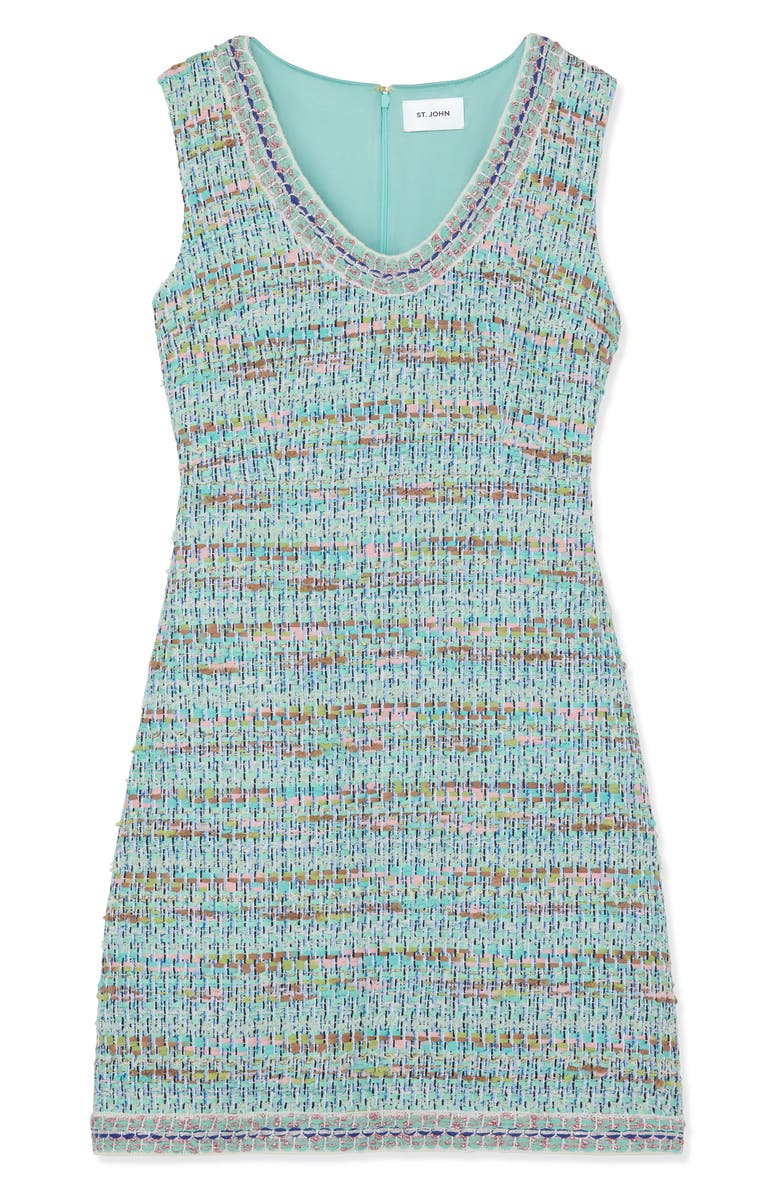 ST. JOHN Gauzy Multiyarn Metallic Tweed Minidress, Alternate, color, Seafoam/ Ecru Multi