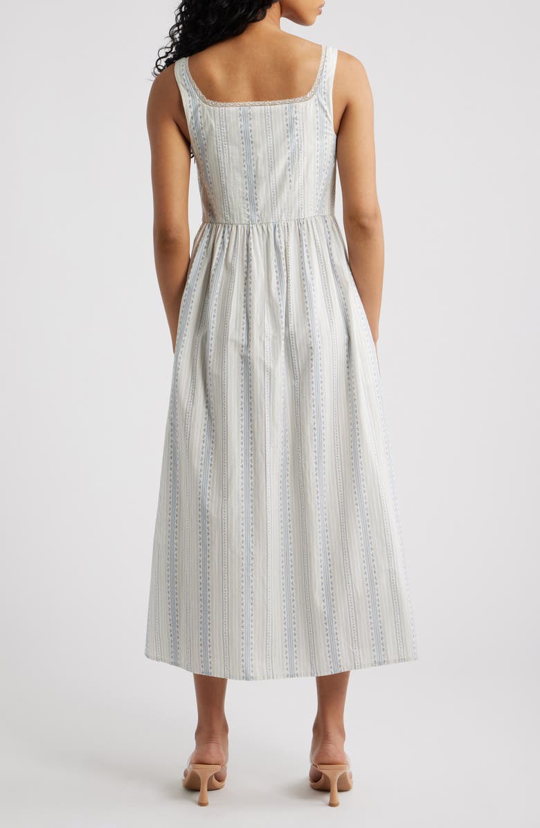 LoveShackFancy Majory Floral Stripe Cotton Dress, Alternate, color, Cinched Blue