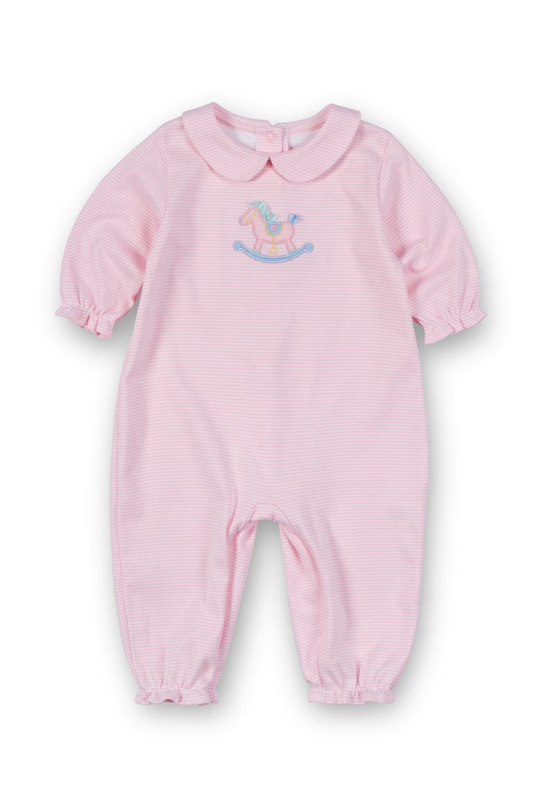Stripe Knit Longall With Rocking Horse, Main, color, Pink, White