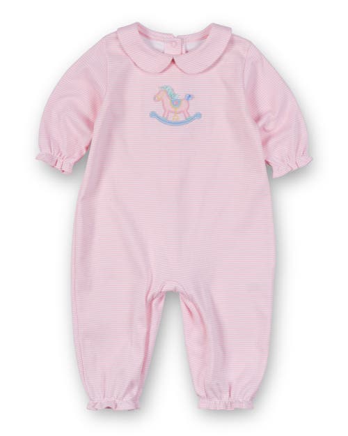 Florence Eiseman Stripe Knit Longall With Rocking Horse In Pink