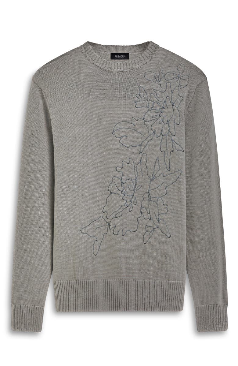 Bugatchi Embroidered Merino Wool Crewneck Sweater, Alternate, color, Cement
