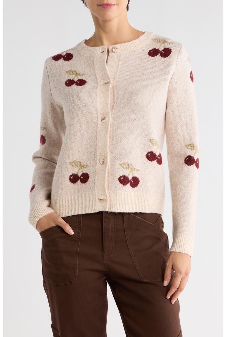 Cherry Jacquard Cardigan, Main, color, OATMEAL / DARK RED