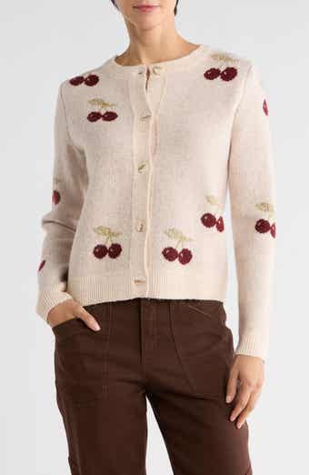Bobeau Cherry Jacquard Cardigan