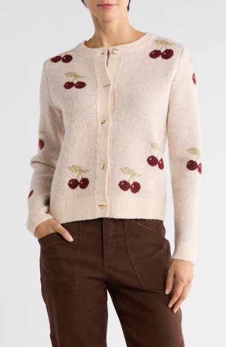 Bobeau Cherry Jaquard Cardigan