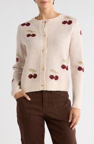 Bobeau Cherry Jacquard Cardigan