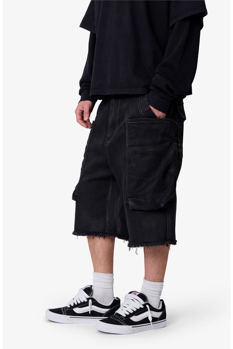 Baggy Waxed Cargo Shorts, Alternate, color, BLACK