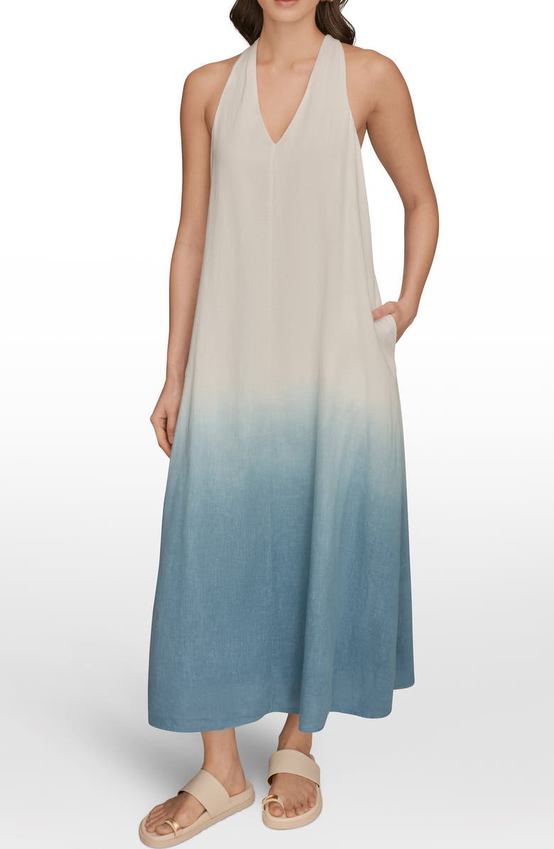 Donna Karan New York V-Neck Sleeveless Maxi Dress, Main, color, Washed Indigo D