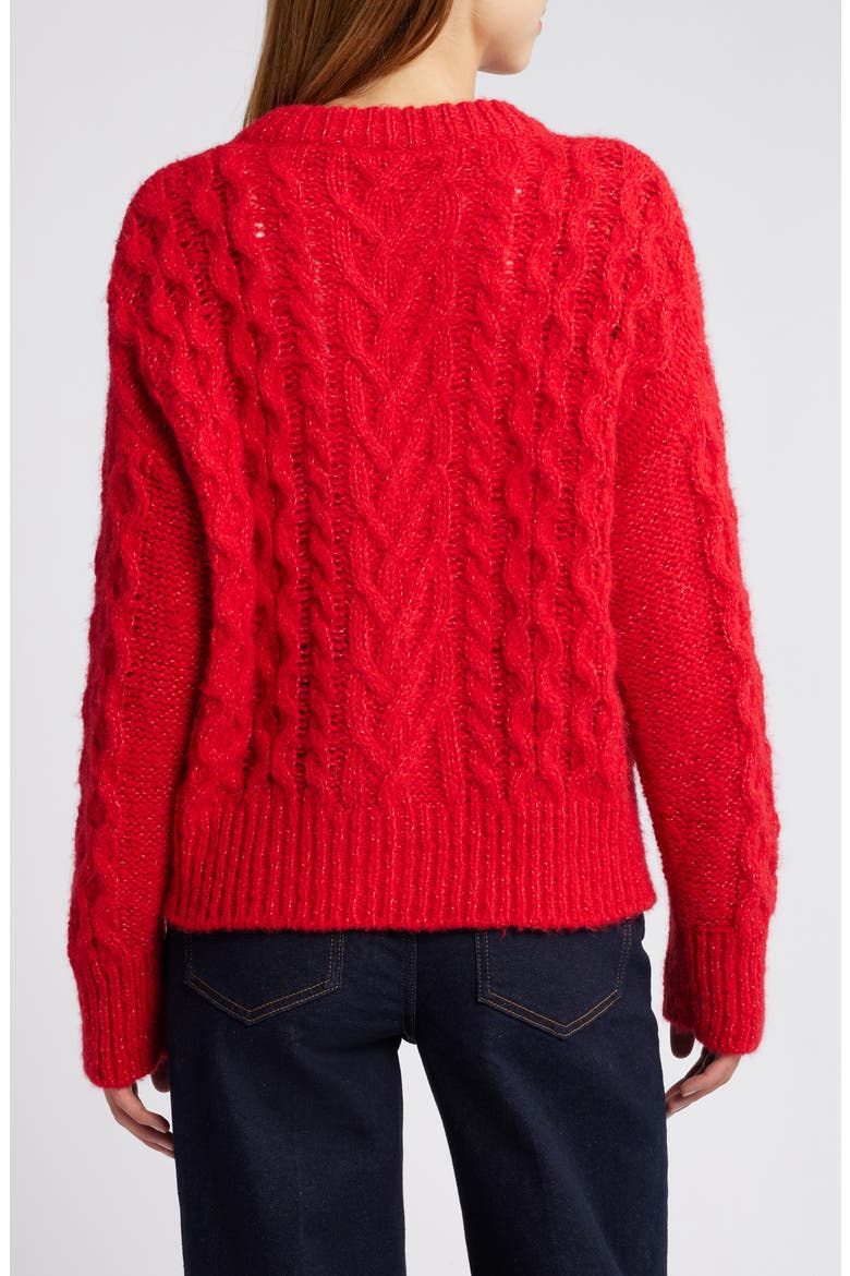 Amelie Cable Wool & Alpaca Blend Cardigan, Alternate, color, SCARLET