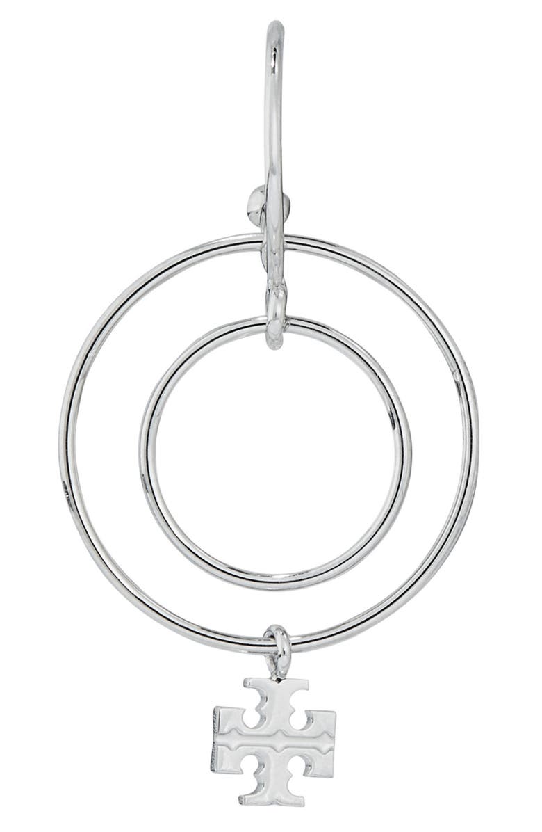 Tory Burch Logo Wire Hoop Drop Earrings, Alternate, color, 