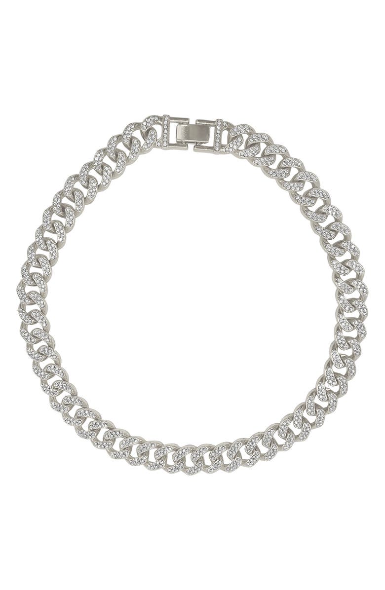 Adornia Pavé CZ Curb Chain Necklace, Main, color, Silver