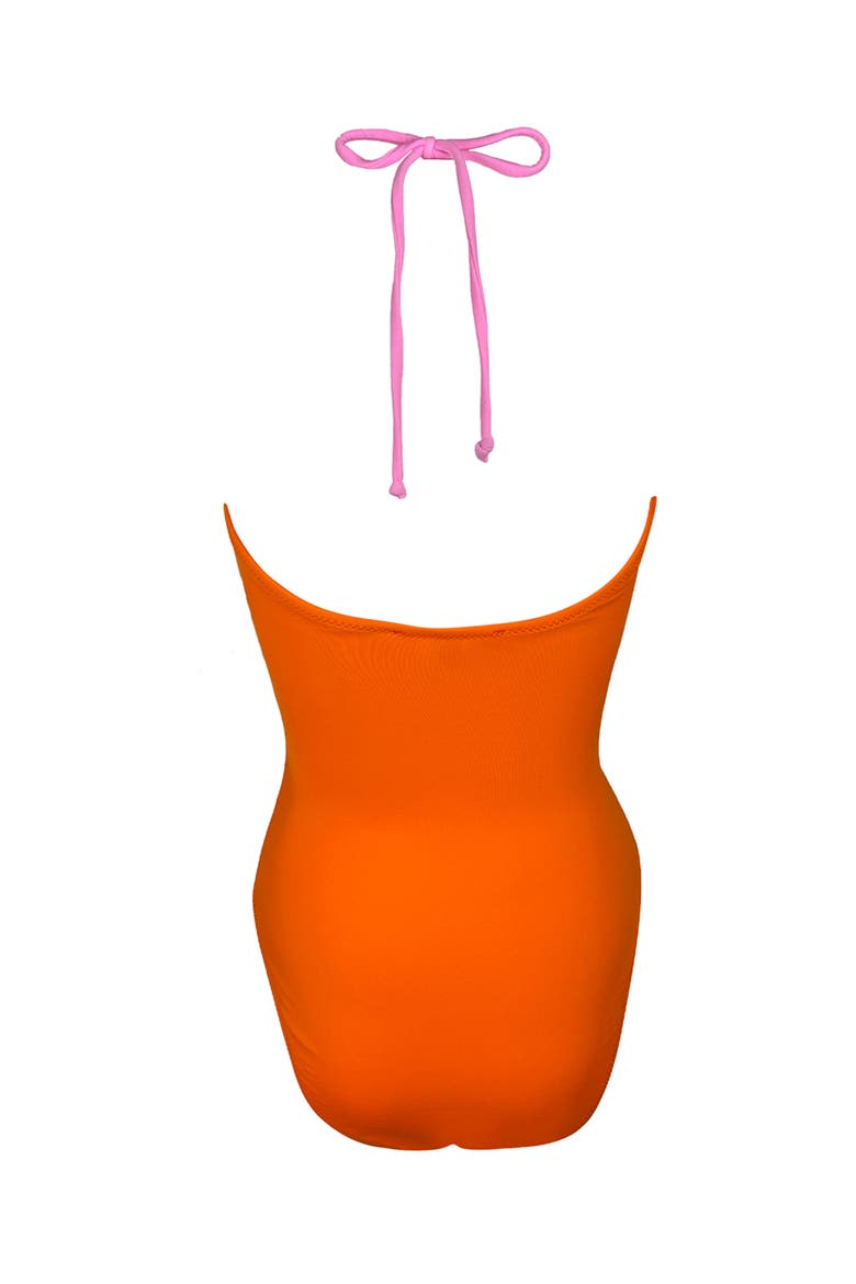 Kids' Pink-Orange Cut-Out Big Flower Detail One-Piece Swimsuit, Alternate, color, pink-orange