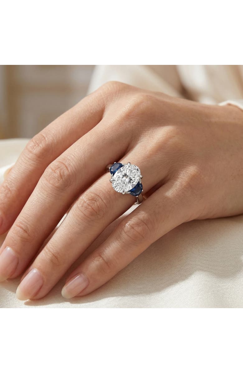 Bliss Diamond Certified 4.70Ct Oval Diamond & Blue Sapphire Ring 14k Gold Lab Grown, Alternate, color, 14K White Gold