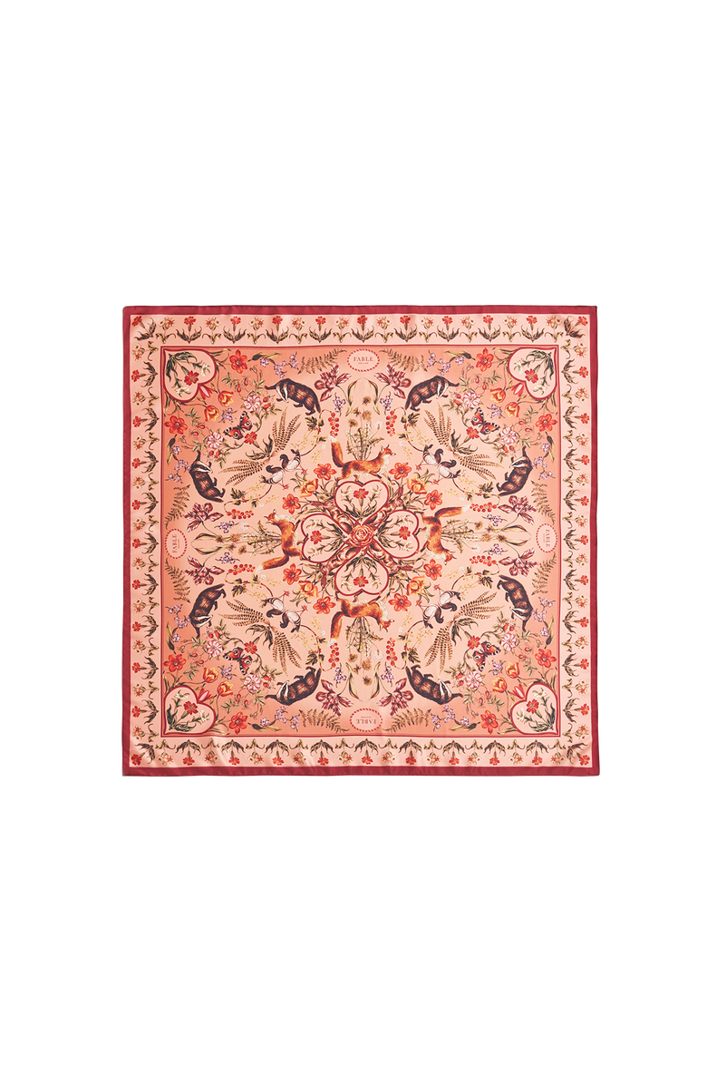 Fable England Folksy Fox Tales Peach Square Scarf, Main, color, Dusty Peach