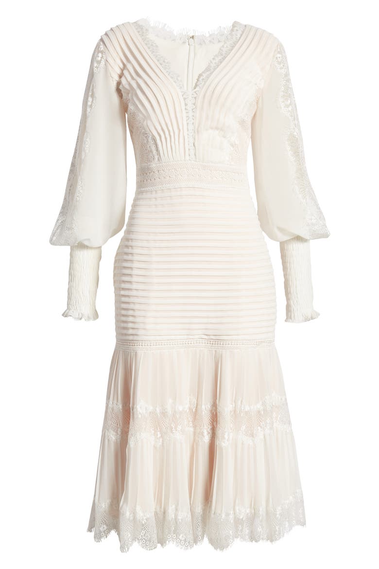 Lace Pintuck Long Sleeve Cocktail Dress, Alternate, color, WHITE/ PETAL