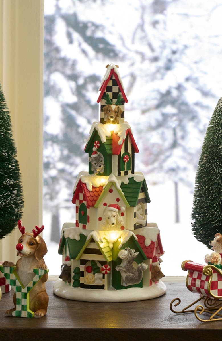 MACKENZIE CHILDS Check It Out Illuminated Dog House Tower, Alternate, color, White