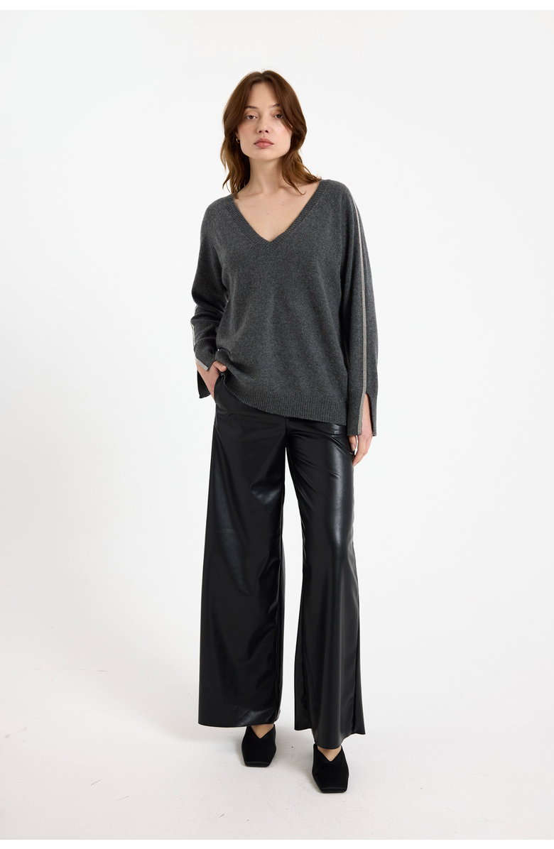 Brodie Pure Cashmere Glitz Split Cuff 100% Cashmere Sweater, Alternate, color, Derby Grey