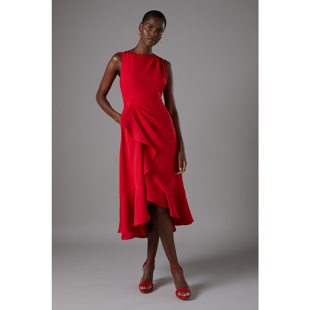 Coast Waterfall Crepe Midi Dress In Red