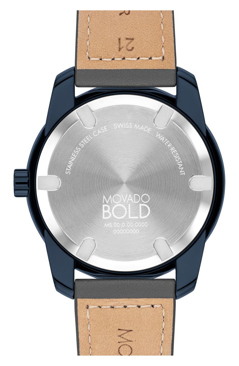 Movado Bold Verso Leather Strap Watch, 42mm, Alternate, color, Gray
