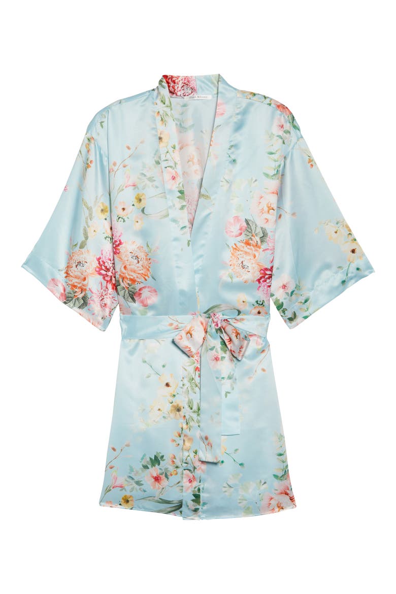 Renata Short Satin Robe, Alternate, color, BRIDAL BLUE