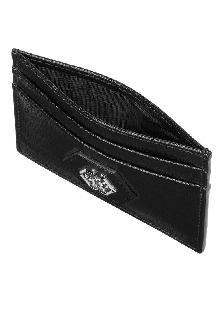 Saffiano Leather Card Holder Hexagon Unisex, Alternate, color, black