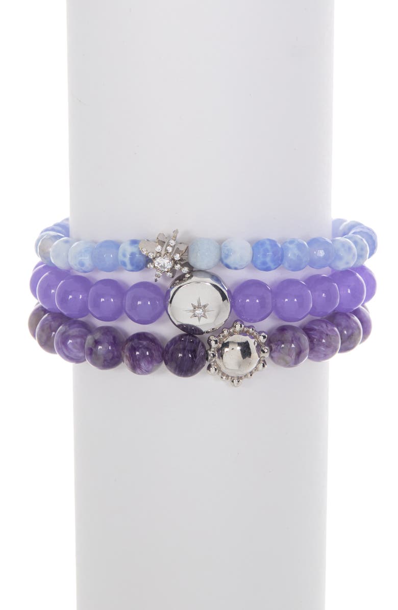 Anzie Melange Semi-Precious Stone Beaded Stretch Bracelet Set, Main, color, 