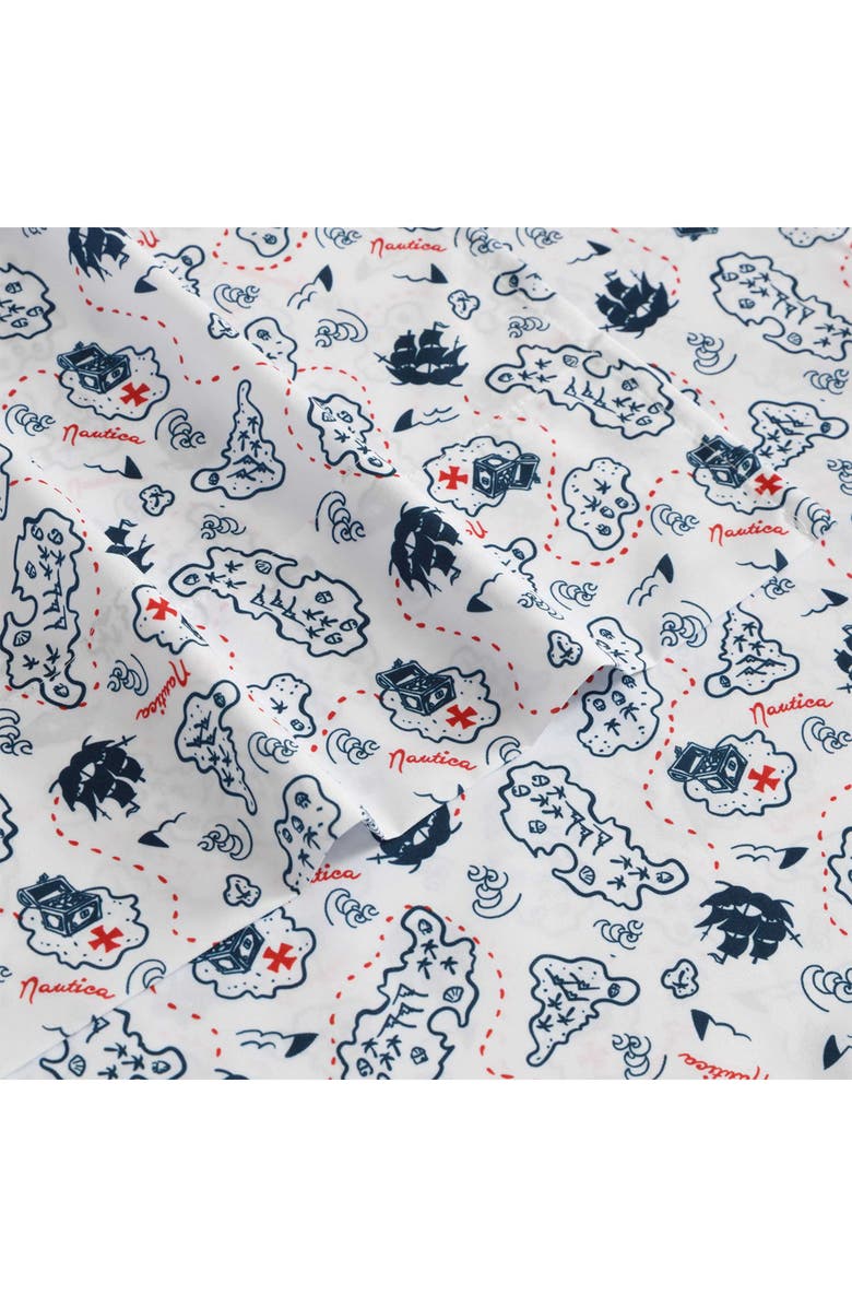 Nautica Maxon Map Print Microfiber Sheet Set, Alternate, color, Navy Seas