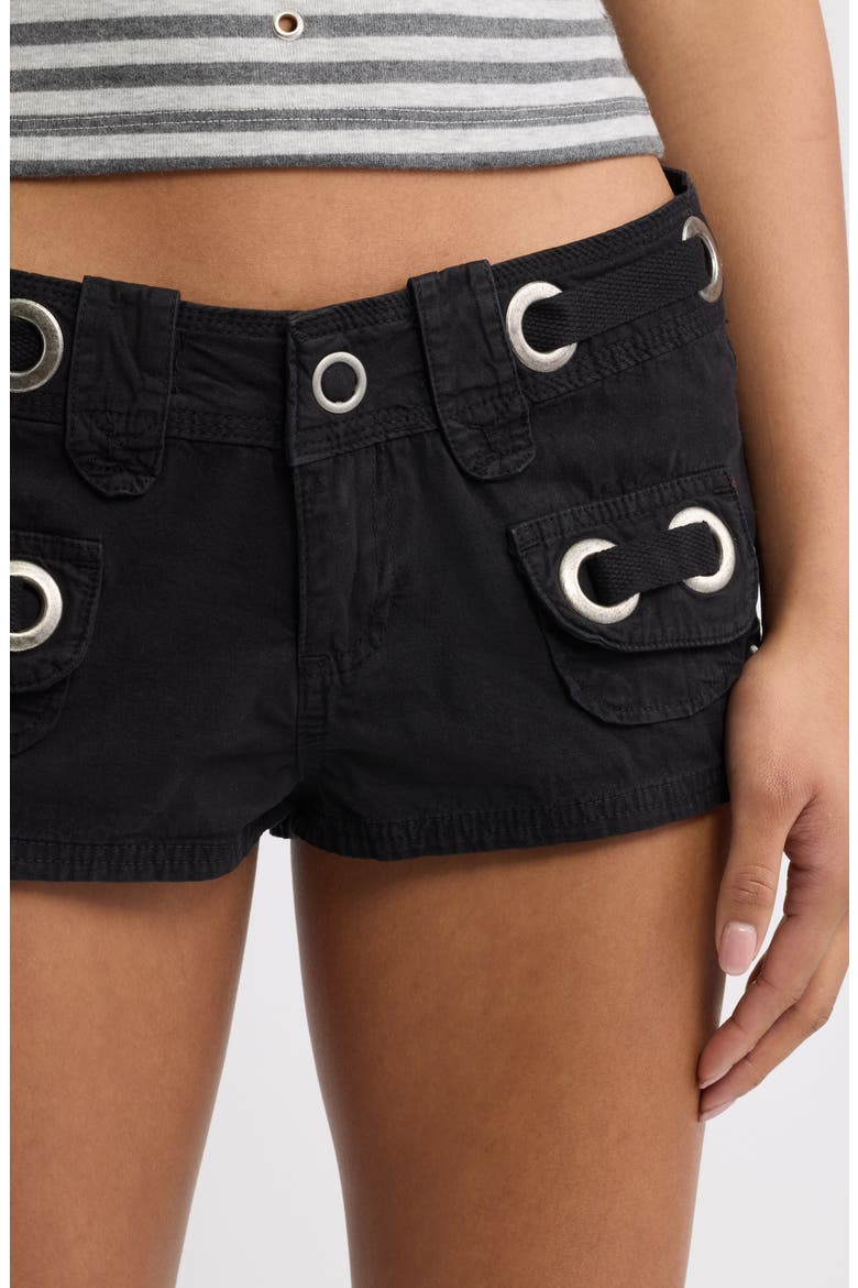 Eyelet Cargo Mini Shorts, Alternate, color, BLACK