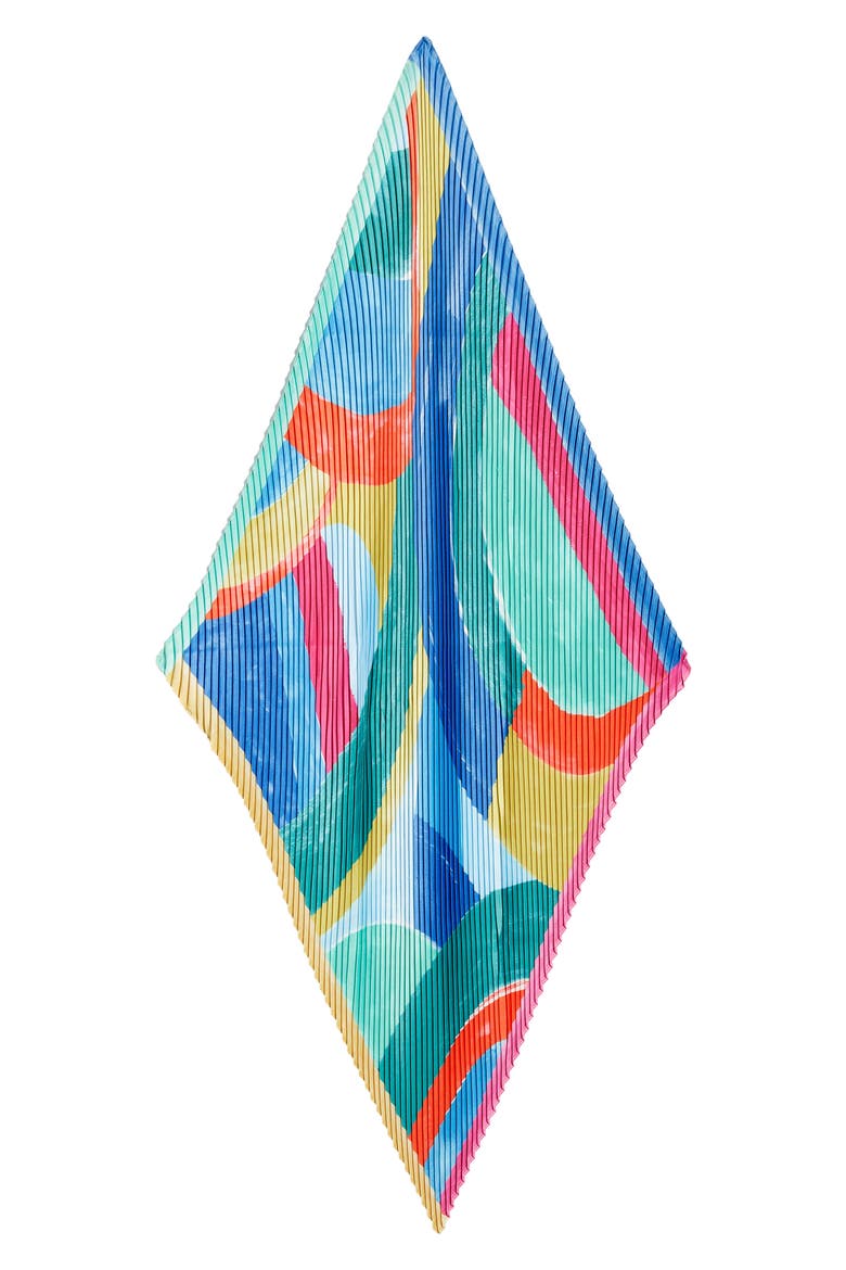 Painterly Composition Pleated Diamond Scarf, Alternate, color, BLUE MULTI