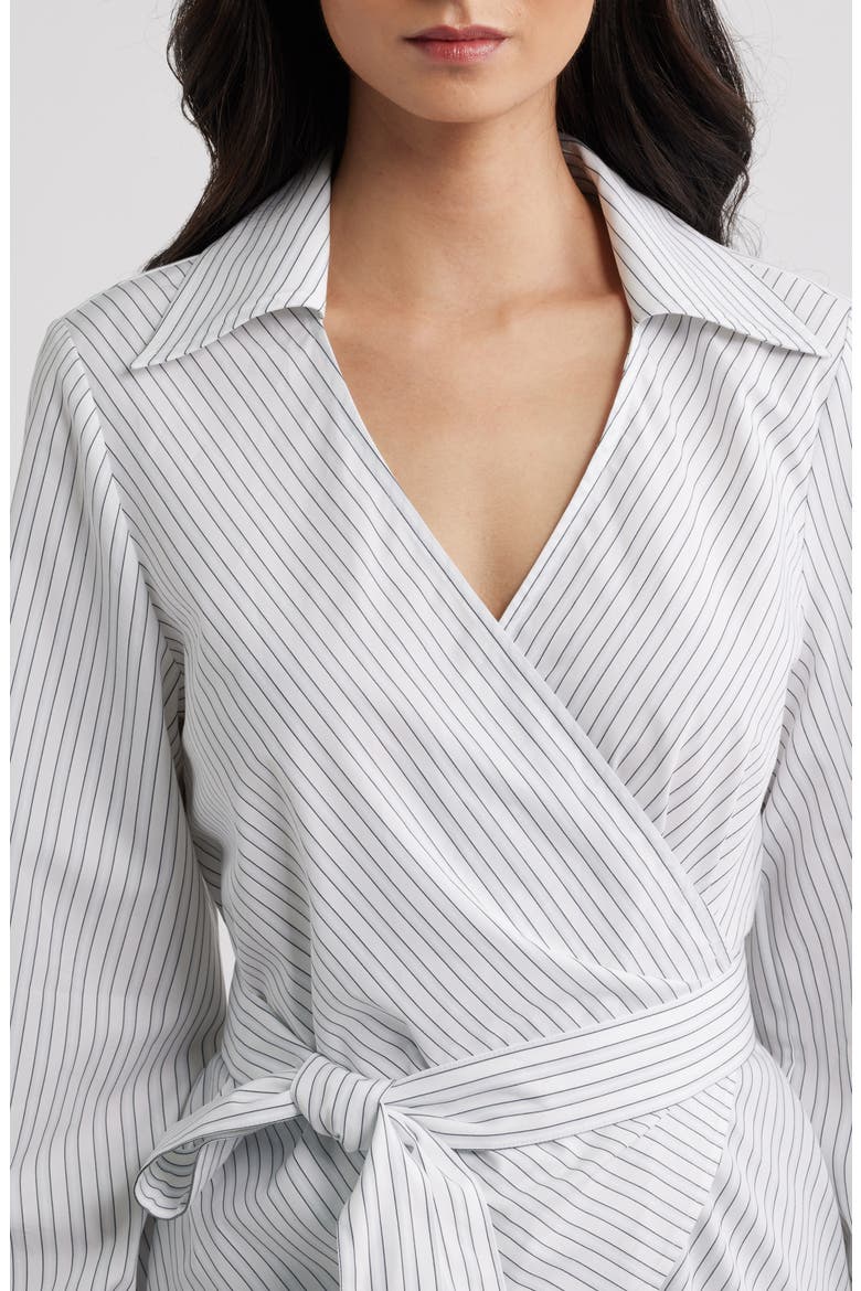 Bekania Stripe Cotton Wrap Top, Alternate, color, ARTIC ICE