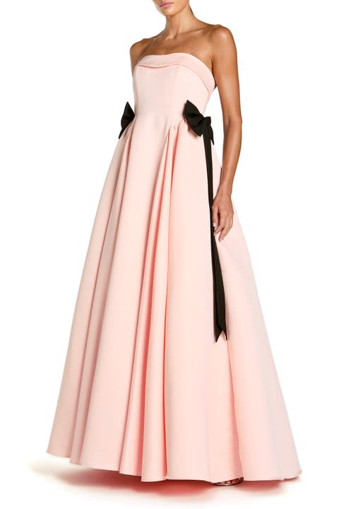 Satin Strapless Ball Gown With Bow Details