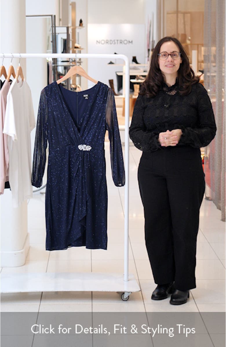 Glitter Mesh Long Sleeve Cocktail Dress, sales video thumbnail