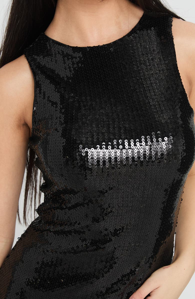 Princess Polly Yumiko Skirted Sequin Romper, Alternate, color, Black Sparkle