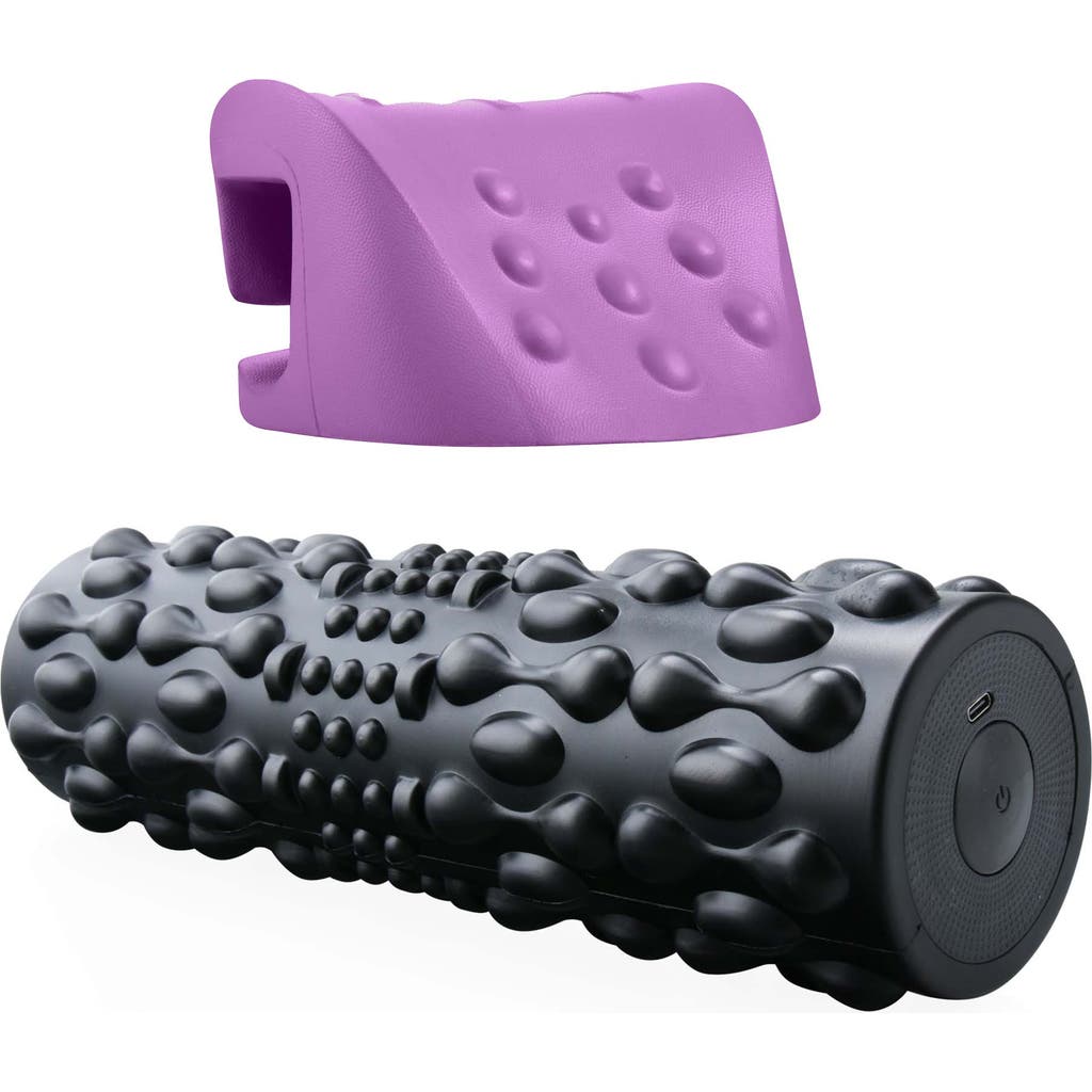 Pursonic Muscle Relief Bundle Vibrating Foam Roller & Neck And Shoulder Stretcher In Black