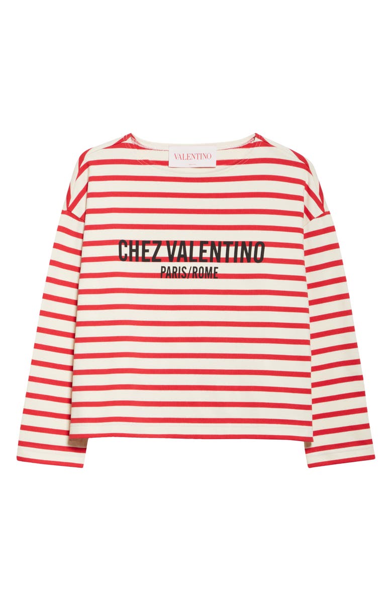 Valentino Garavani Stripe Logo Long Sleeve Cotton T-Shirt, Main, color, 