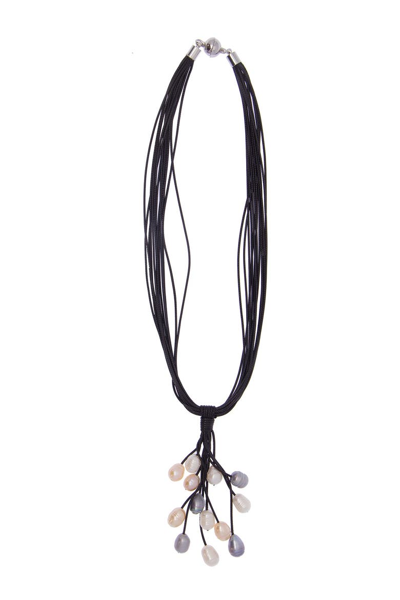 Tahitian Winter Dangling 0.5mm Freshwater Pearl Corded Pendant Necklace, Alternate, color, BLACK