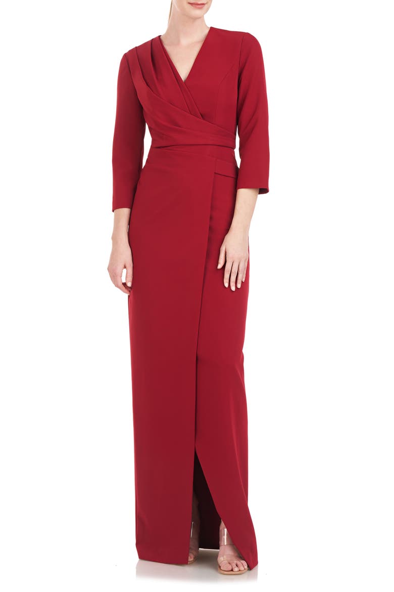 Phoenix Faux Wrap Gown, Main, color, RUBY WINE