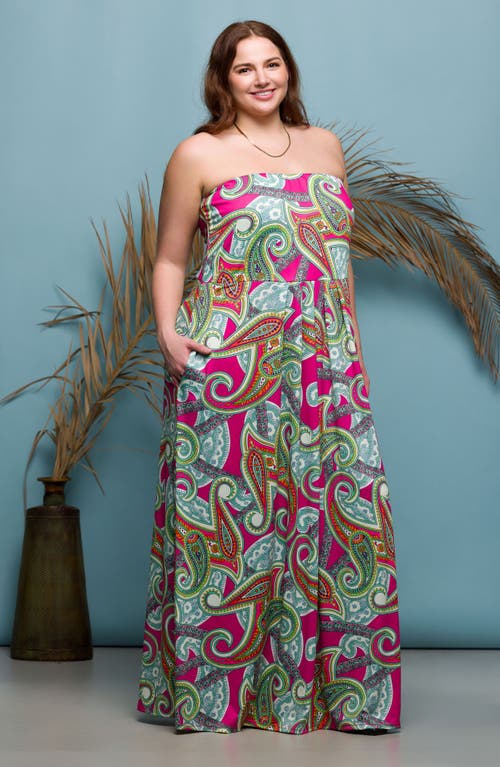 24SEVEN COMFORT APPAREL 24SEVEN COMFORT APPAREL PRINT STRAPLESS MAXI DRESS
