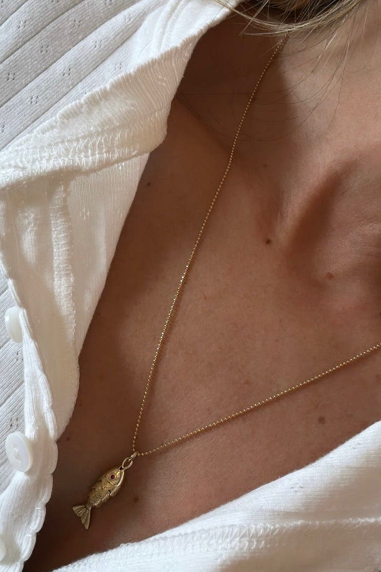 Gold Fish Ball Chain Necklace, Alternate, color, Yellow Gold