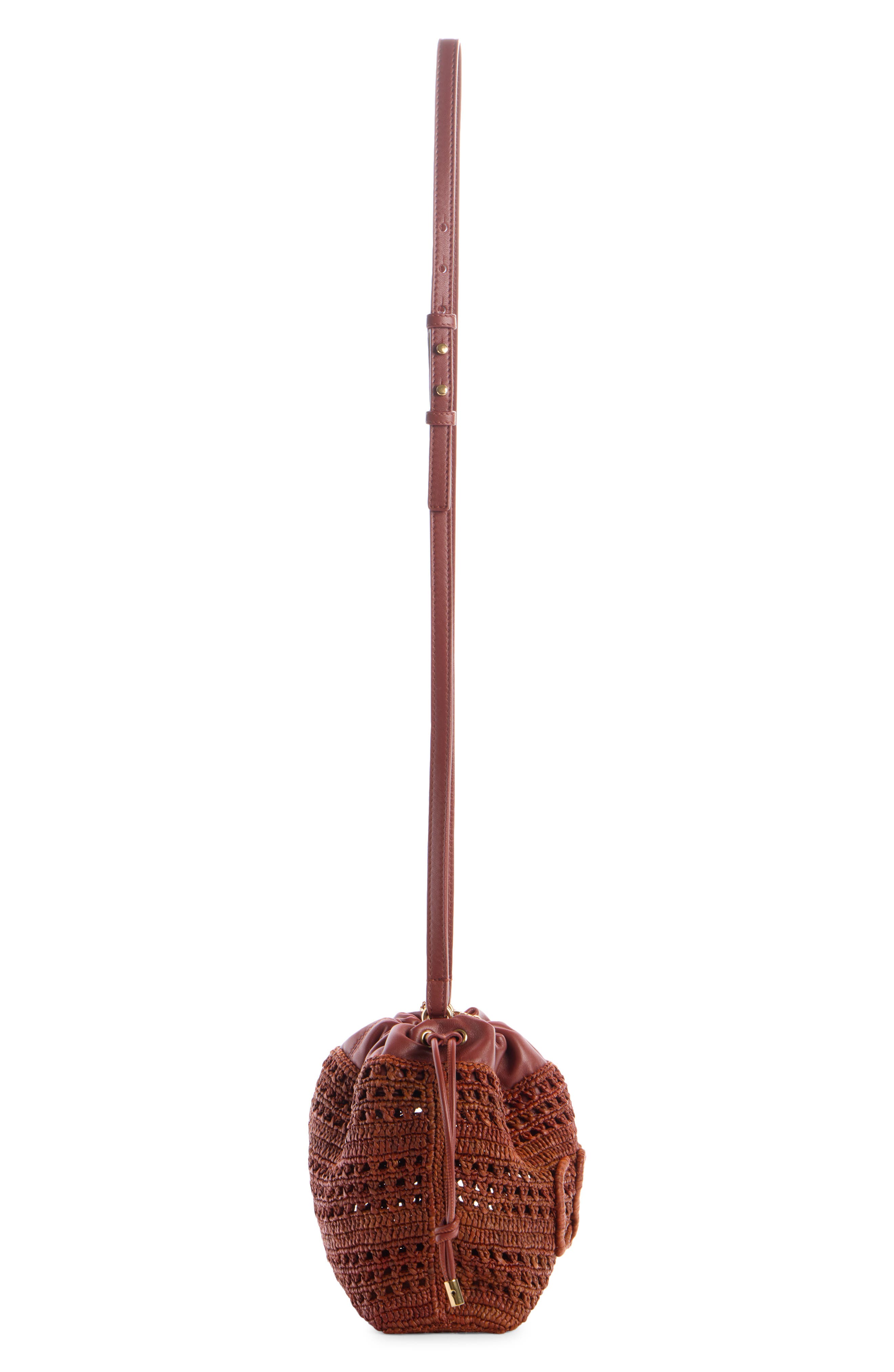 Chloé Mini Summer Banana Woven Raffia Drawstring Shoulder Bag, Alternate, color, 