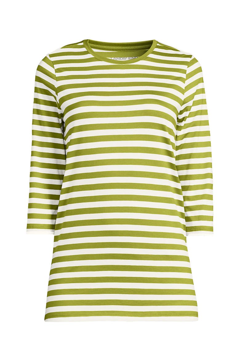 3/4 Sleeve Cotton Supima Tunic, Alternate, color, Vintage Lime Even Stripe