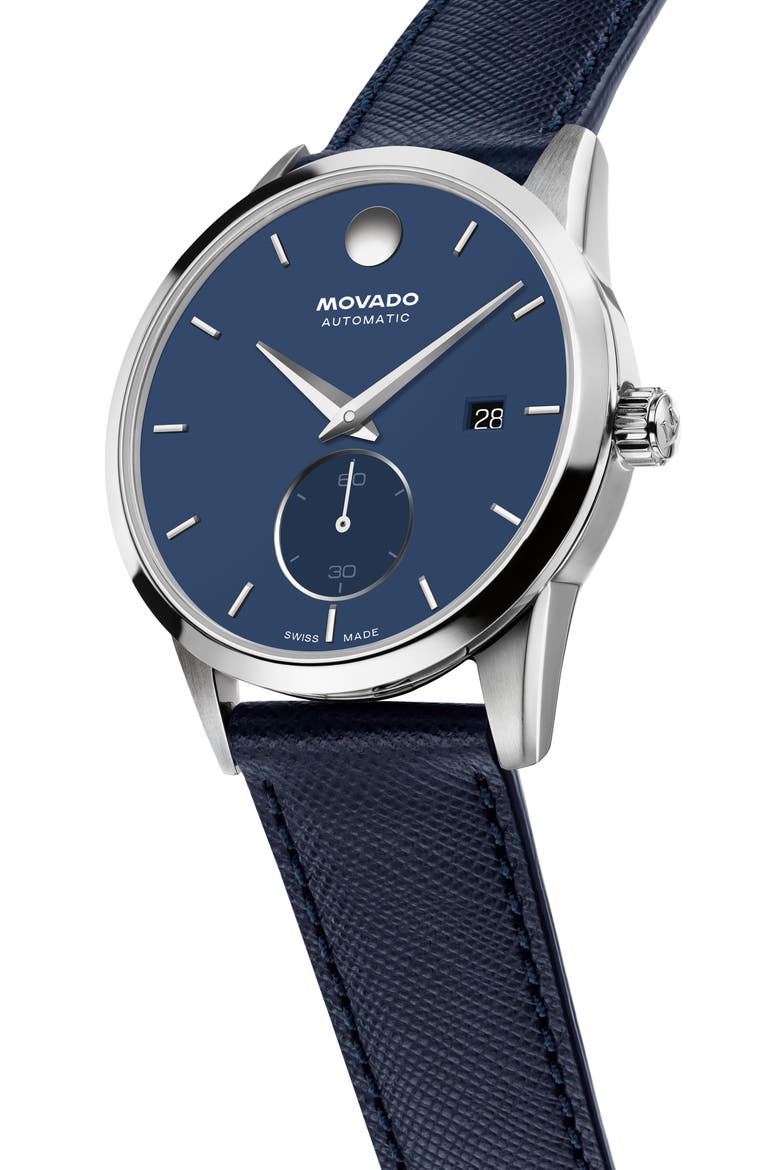 Museum Taga Automatic Leather Strap Watch, Alternate, color, BLUE