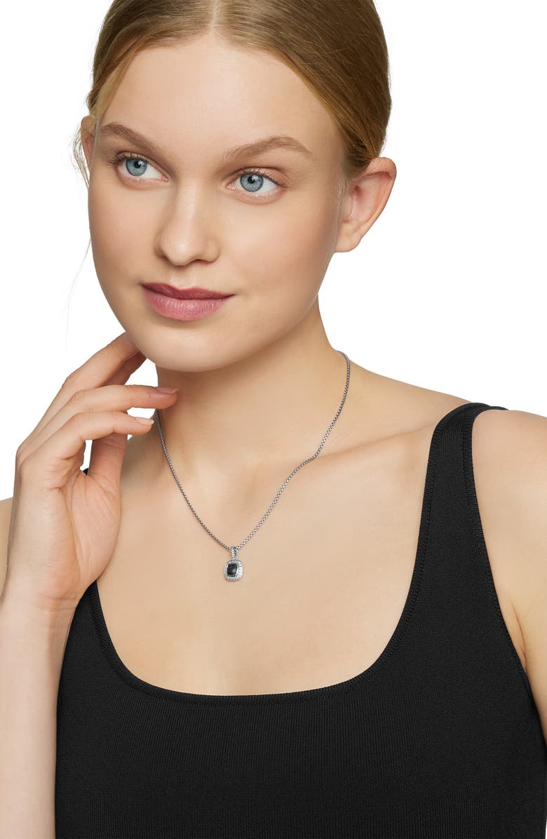 David Yurman Petite Albion<sup>®</sup> Halo Cushion Pendant Necklace, Alternate, color, Black Onyx
